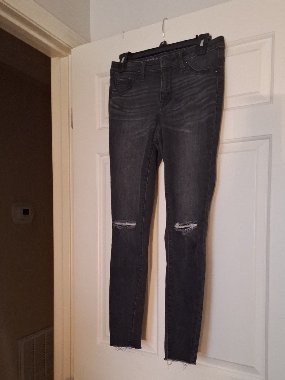 Mossimo Supply Co. Charcoal Black Skinny Jeans with Knee Rips